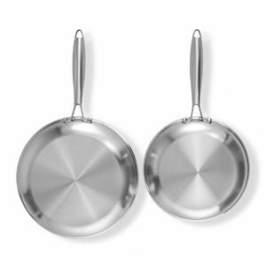 Stainless Steel Frypan Set 2pc | Uncoated | 25cm + 30cm | Silver