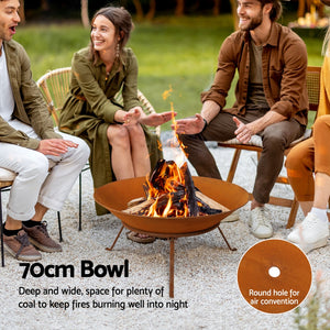 Grillz Fire Pit | 70cm Rustic Iron Bowl | Outdoor Use