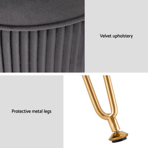 Ottoman Foot Stool | Vanity | Velvet | Round | Grey