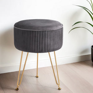 Ottoman Foot Stool | Vanity | Velvet | Round | Grey