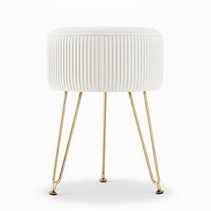 Round Velvet Ottoman | Foot Stool Vanity Pouffe | White