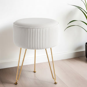 Round Velvet Ottoman | Foot Stool Vanity Pouffe | White