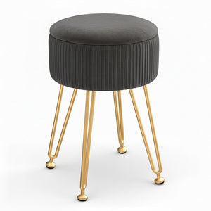 Velvet Storage Ottoman | Round Foot Stool | Grey