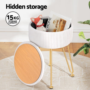 Ottoman Storage Foot Stool | Vanity | Velvet | Round | White
