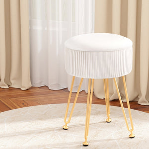 Ottoman Storage Foot Stool | Vanity | Velvet | Round | White