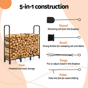 Firewood Rack | 120cm | Log Storage Stand + Tools | Black