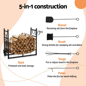 Firewood Rack | 84cm | Indoor Outdoor Log Storage Stand | Black