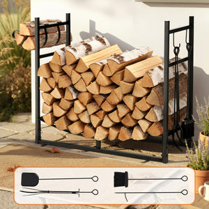 Firewood Rack | 84cm | Indoor Outdoor Log Storage Stand | Black