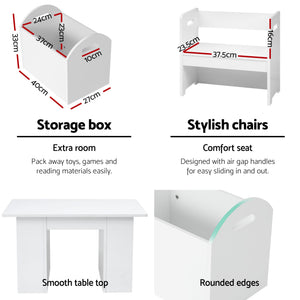 Kids Table & Chairs Set 3pc | Activity Desk | Toy Storage