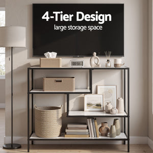 Console Table | 4-Tier Marble Look Hallway Storage Shelves | White