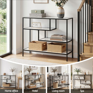 Console Table | 4-Tier Marble Look Hallway Storage Shelves | White