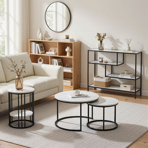 Console Table | 4-Tier Marble Look Hallway Storage Shelves | White