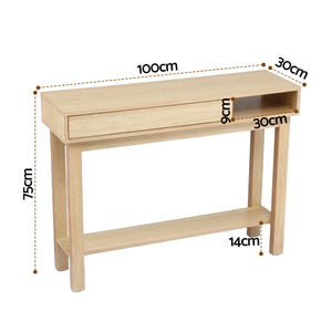 Artiss Console Table Entryway Hallway Sofa Side Table Drawer Shelf 100CM Wood