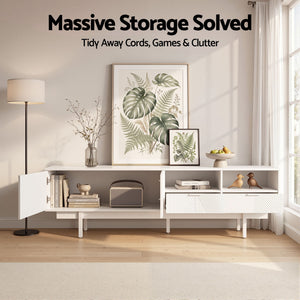 TV Entertainment Unit | 200cm Storage Cabinet with Drawer | White