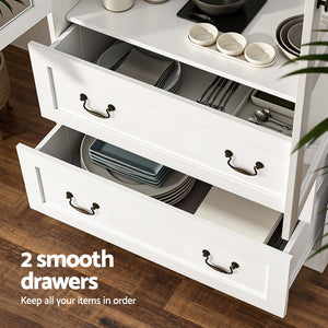 Buffet Sideboard Hutch | 180cm | Kitchen Storage Cabinet | Drawers + Doors | White