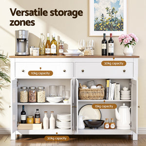 Kitchen Buffet Sideboard | 140cm | Storage Cabinet | 2 Drawers | White