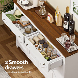 Kitchen Buffet Sideboard | 140cm | Storage Cabinet | 2 Drawers | White