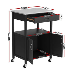 Kitchen Island Trolley | 60cm | Rolling Serving Cart | Drawer + Cupboard