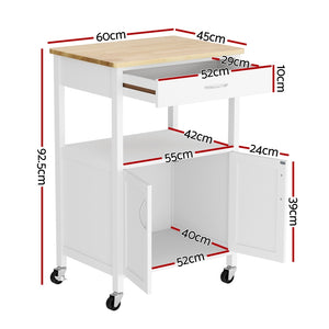 Rolling Kitchen Storage Cart | 60cm | Island Trolley with Drawer & Cabinet