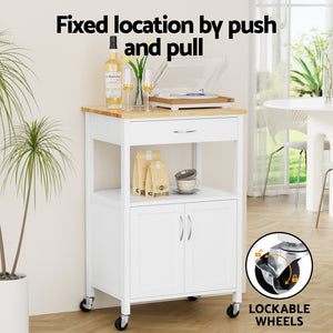 Rolling Kitchen Storage Cart | 60cm | Island Trolley with Drawer & Cabinet