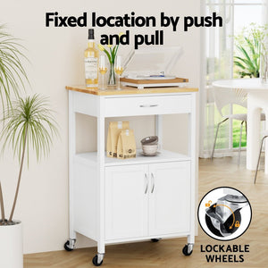 Rolling Kitchen Storage Cart | 60cm | Island Trolley with Drawer & Cabinet