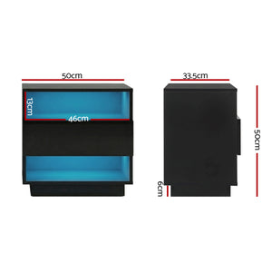 Artiss 2x Bedside Table LED with 2 Shelves - HANA Black