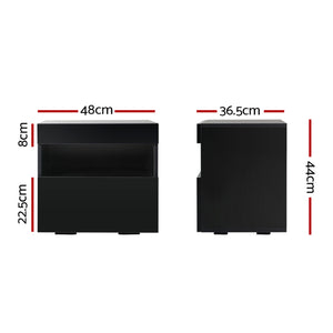 Artiss 2x Bedside Table LED - HERES Black