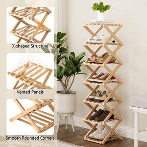 Shoe Rack | 7 Tier | Bamboo | Foldable Entryway Organiser