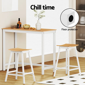 Artiss Bar Table and Stools Set | Dining Desk | Solid Wood | Kitchen Chairs | Cafe Pub