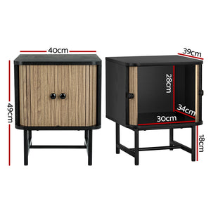 Bedside Table | Side End Table | Sliding Doors | Storage Nightstand | Black | BORIS