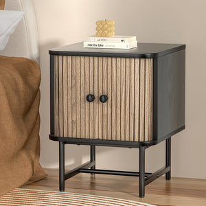 Bedside Table | Side End Table | Sliding Doors | Storage Nightstand | Black | BORIS