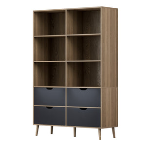 Artiss Bookshelf with 4 Drawers | MITZI | Oak and Blue