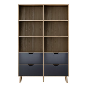 Artiss Bookshelf with 4 Drawers | MITZI | Oak and Blue