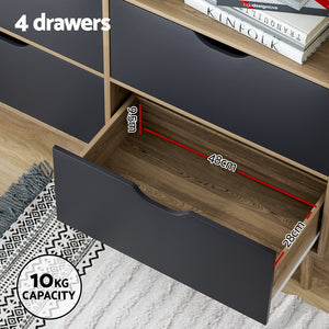 Artiss Bookshelf with 4 Drawers | MITZI | Oak and Blue