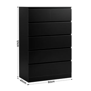 Tallboy Chest of Drawers | 6 Drawer Storage Cabinet | Black
