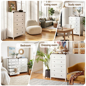 Chest of Drawers | 5 Drawer Tallboy | White & Walnut
