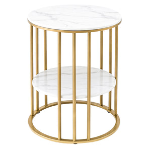 Coffee Table | 2 Tier Round | Marble Effect Top | White & Gold