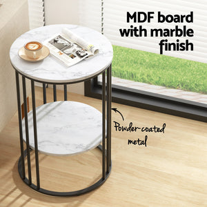 Round Side Tables | 2 Pack | 2-Tier Marble Look Coffee Tables