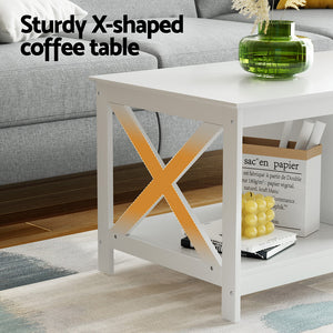 Artiss Coffee Table | Storage Shelf | Modern Design | White