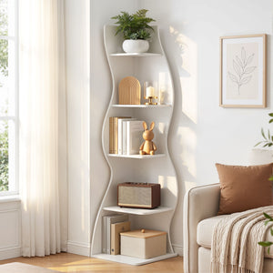 Corner Bookshelf | 5-Tier S-Shaped Storage Rack | White