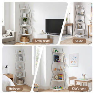 Corner Bookshelf | 5-Tier S-Shaped Storage Rack | White