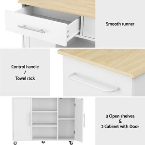 Kitchen Island Trolley 100cm | Rolling Serving Cart | Storage Drawer Cabinet | White