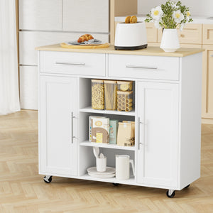 Kitchen Island Trolley 100cm | Rolling Serving Cart | Storage Drawer Cabinet | White