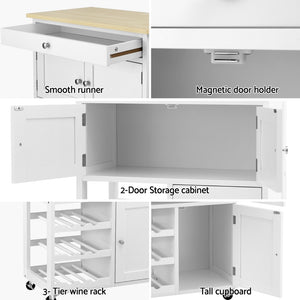 Kitchen Island Trolley | Rolling Serving Cart | Storage Drawer Cupboard | Kitchen Furniture