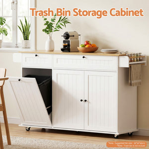 Kitchen Island Trolley | Rolling Serving Cart with Storage Drawers | 150cm White