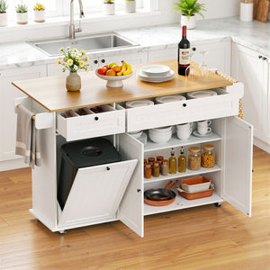Kitchen Island Trolley | Rolling Serving Cart with Storage Drawers | 150cm White