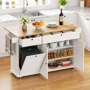 Kitchen Island Trolley | Rolling Serving Cart with Storage Drawers | 150cm White