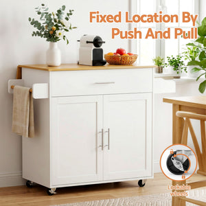 Kitchen Island Trolley | Rolling Serving Cart with Storage Drawers | 90cm White