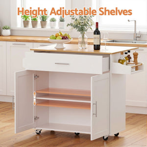 Kitchen Island Trolley | Rolling Serving Cart with Storage Drawers | 90cm White