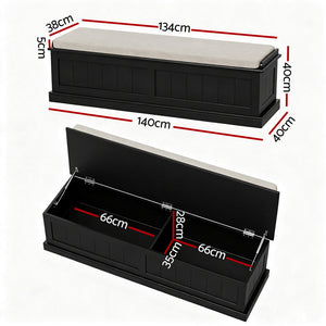 Storage Ottoman Blanket Box | 140cm | Fluted Design | Black
